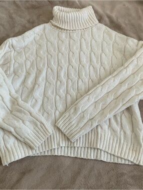 Pink Rose Ivory Cable Knit Turtleneck Sweater